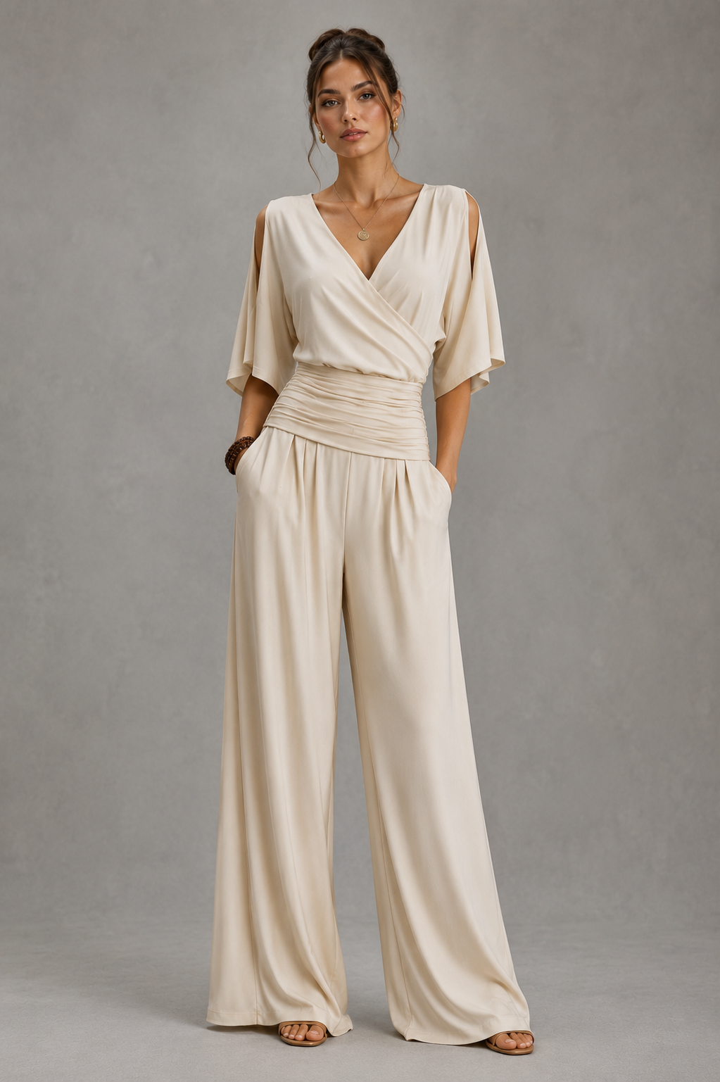 Elara Ivory Ruched Jumpsuit