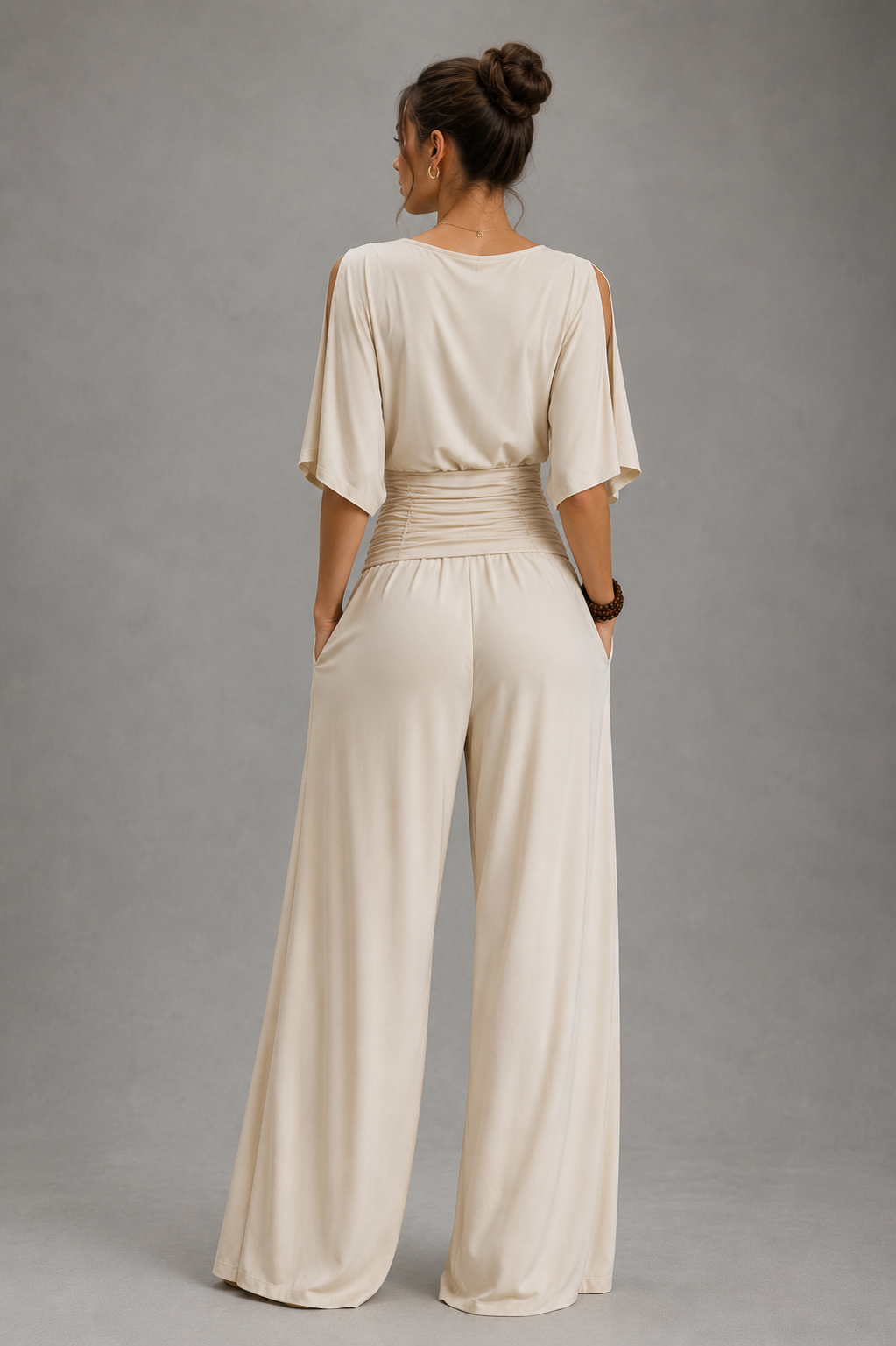 Elara Ivory Ruched Jumpsuit