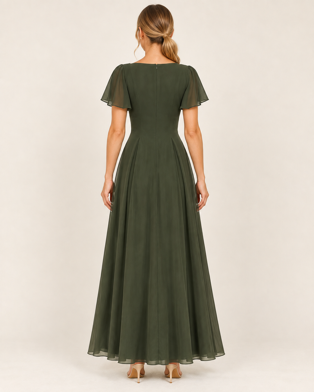 Elowen Olive Green Sweetheart Chiffon Maxi Dress