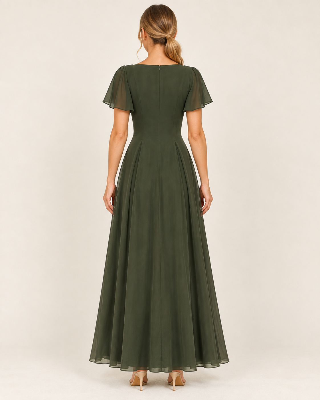 Elowen Olive Green Sweetheart Chiffon Maxi Dress