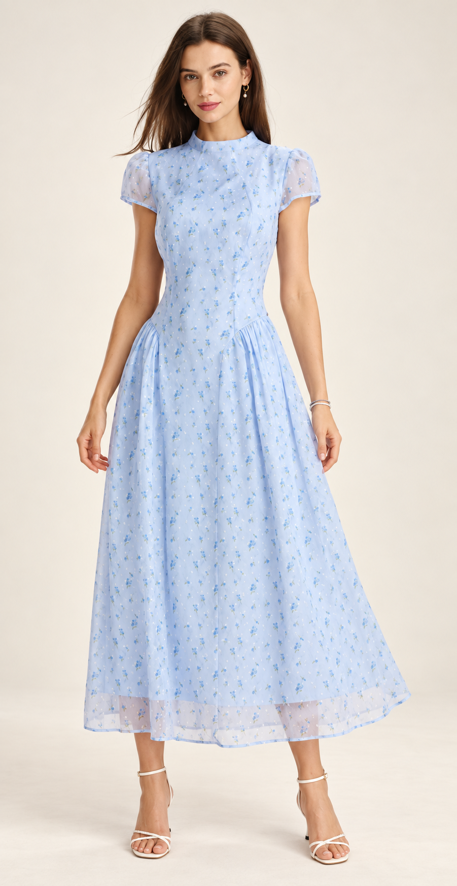 Arabella Powder-Blue Floral Chiffon Maxi Dress