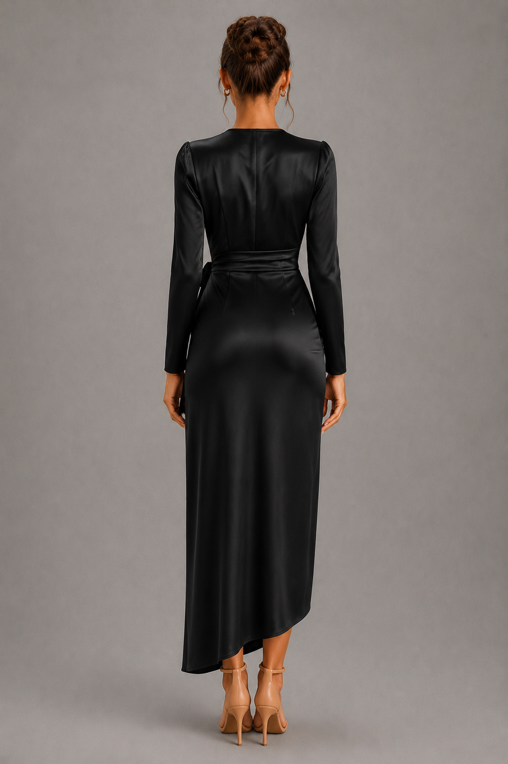 Odette Black Satin Wrap Maxi Dress