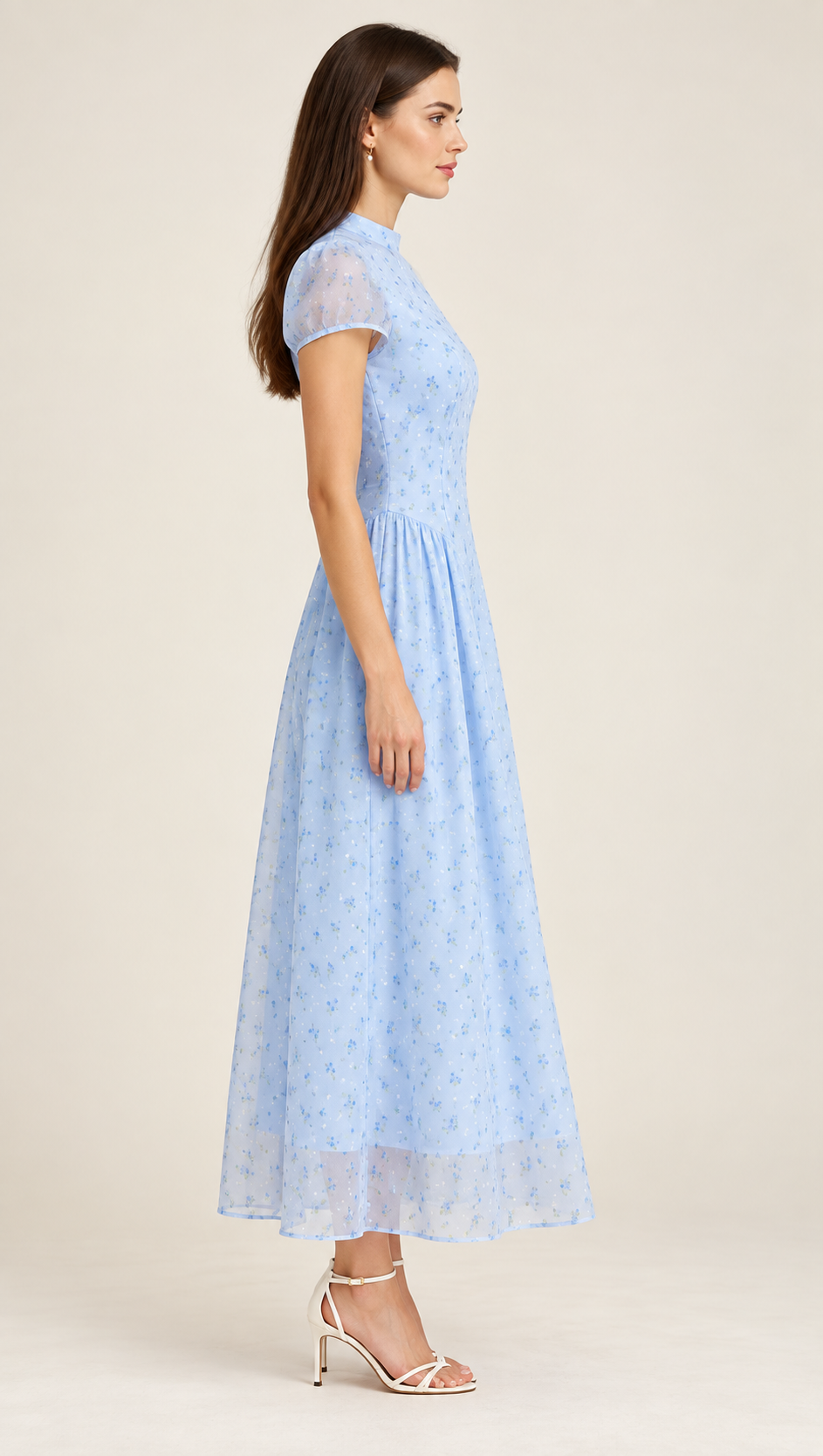 Arabella Powder-Blue Floral Chiffon Maxi Dress