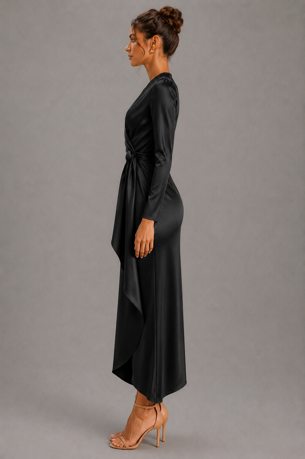 Odette Black Satin Wrap Maxi Dress