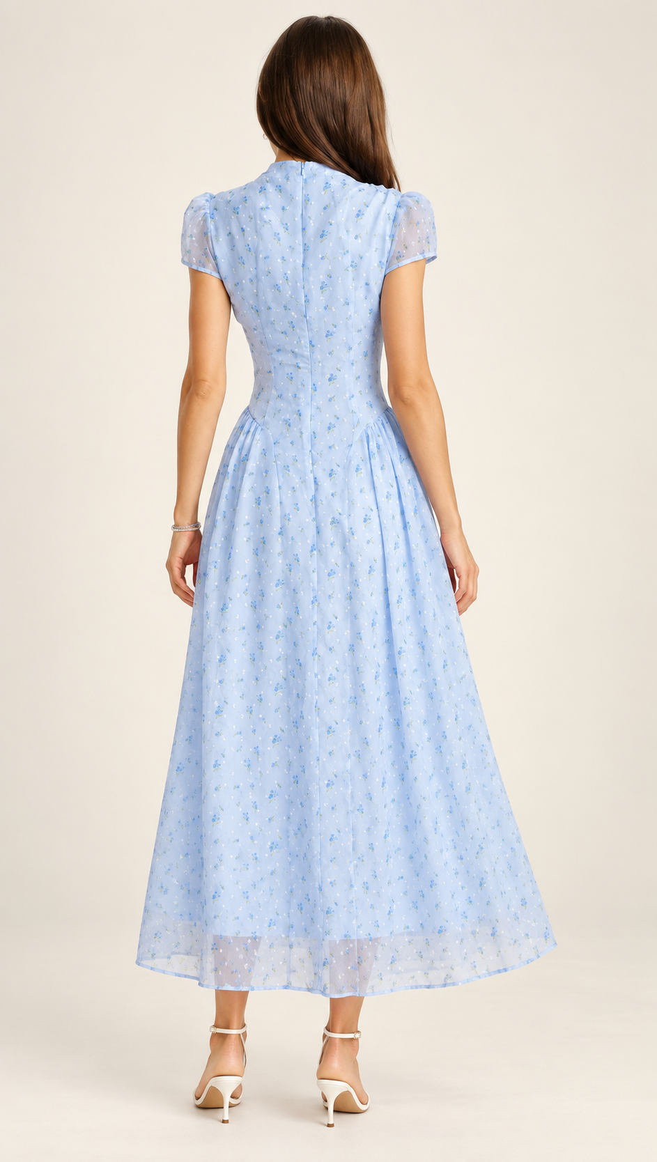 Arabella Powder-Blue Floral Chiffon Maxi Dress