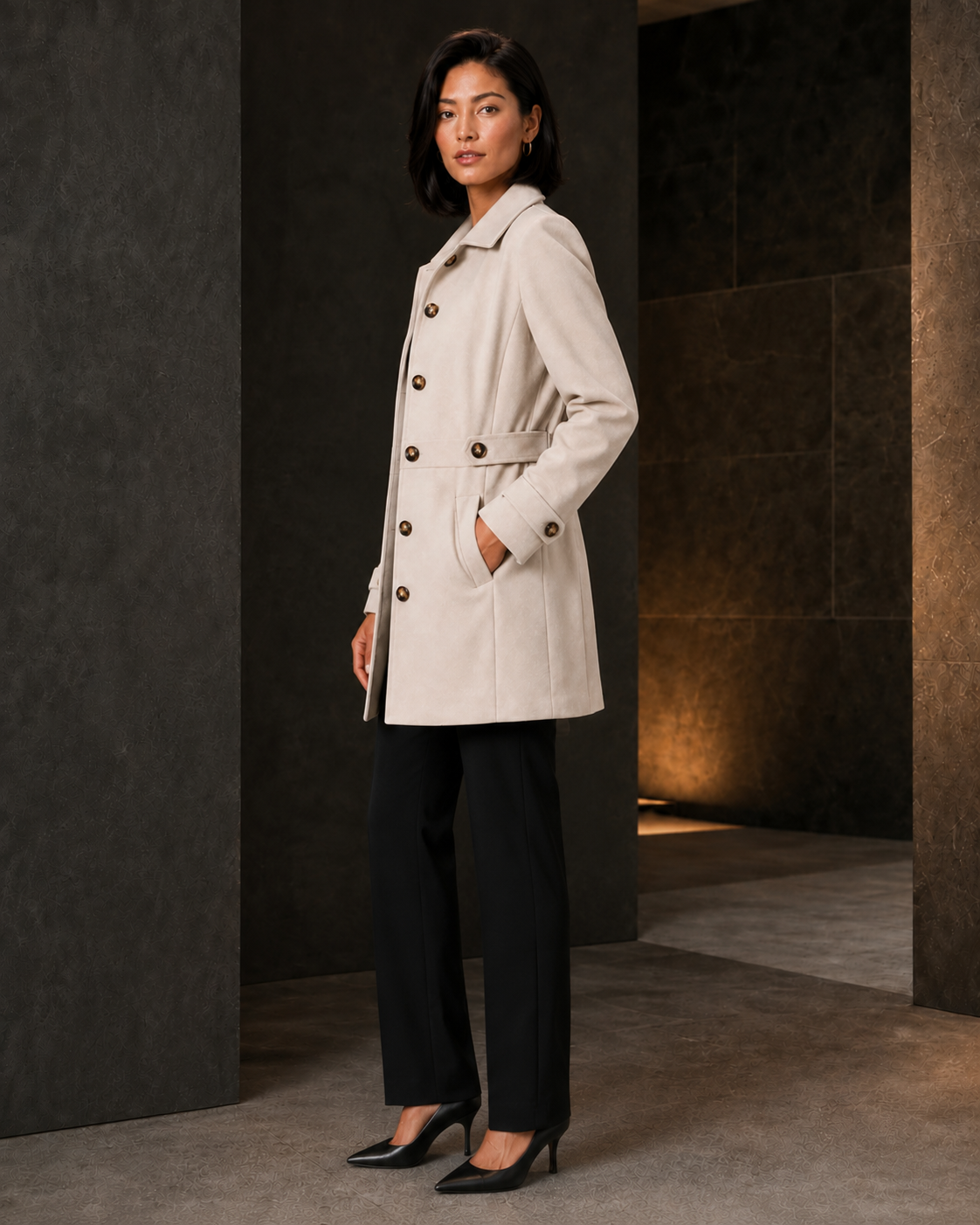 Brielle Cream Tailored Mid-Length Coat