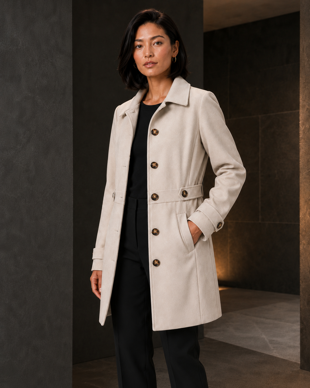 Brielle Cream Tailored Mid-Length Coat