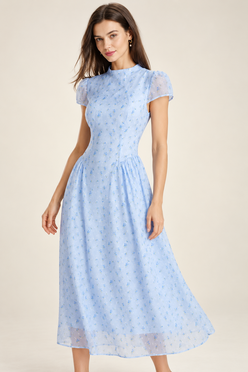 Arabella Powder-Blue Floral Chiffon Maxi Dress