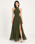 Maeve Olive Green Halter Chiffon Maxi Dress