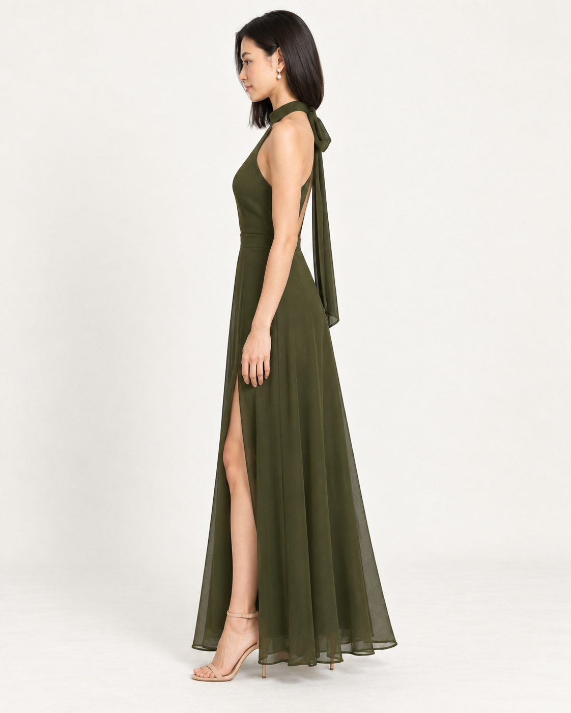 Maeve Olive Green Halter Chiffon Maxi Dress