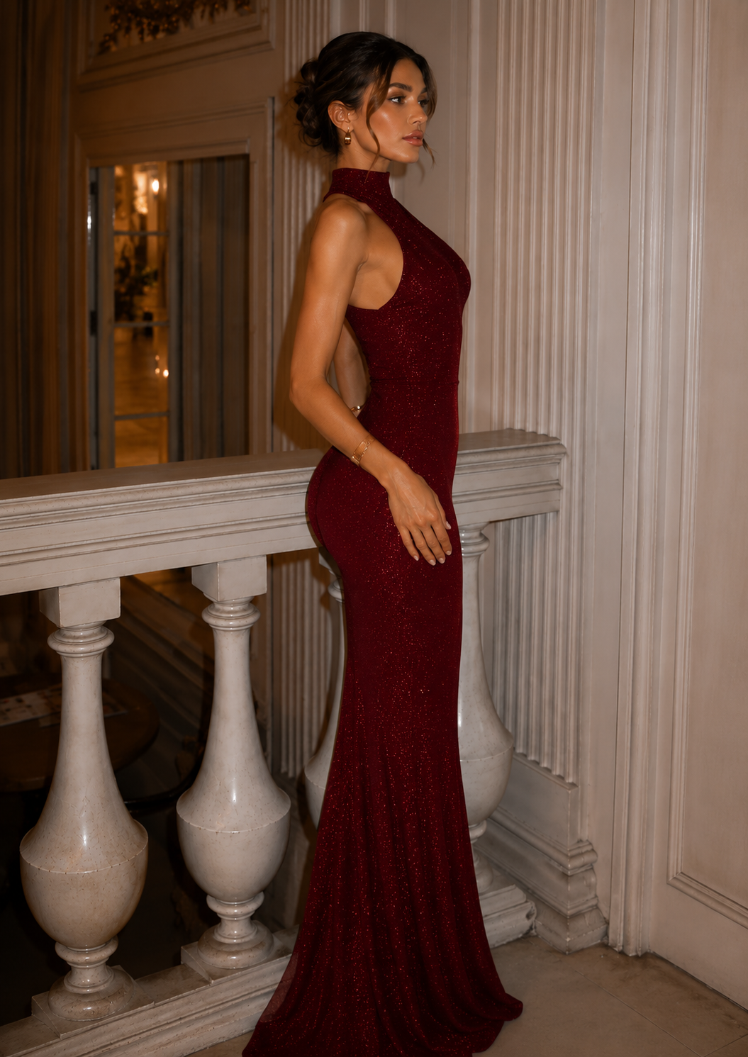 Valentina Burgundy Shimmer Maxi Dress