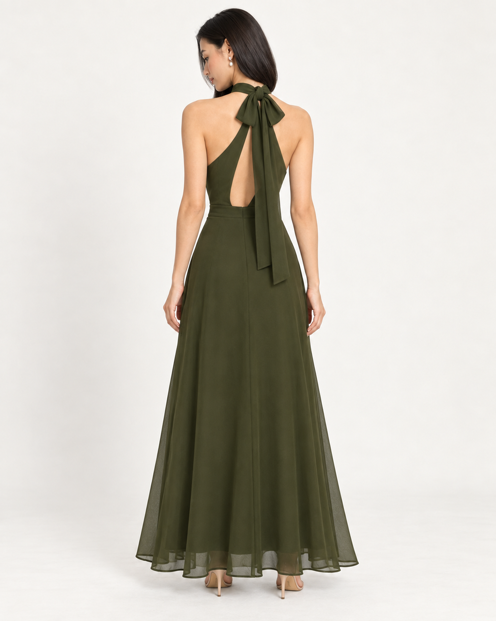 Maeve Olive Green Halter Chiffon Maxi Dress