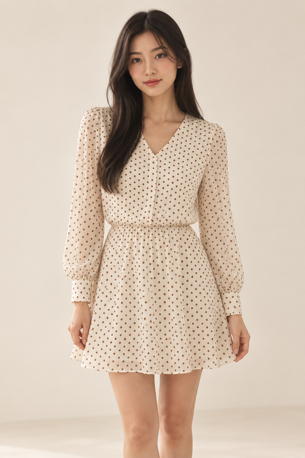 Lisette Apricot Polka Dot Chiffon Mini Dress