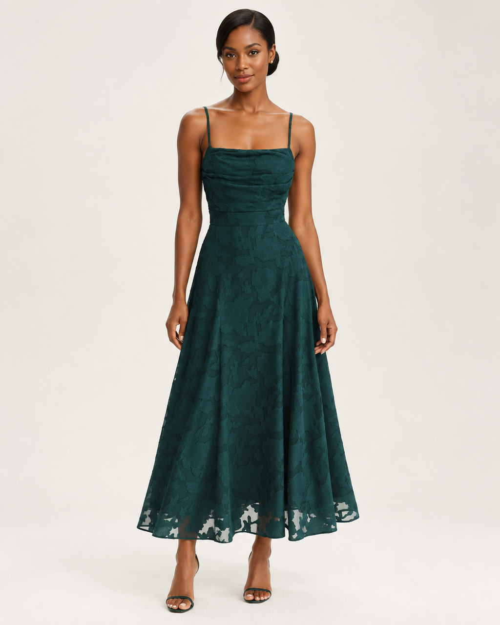 Ophelia Emerald Green Lace-Up Jacquard Midi Dress