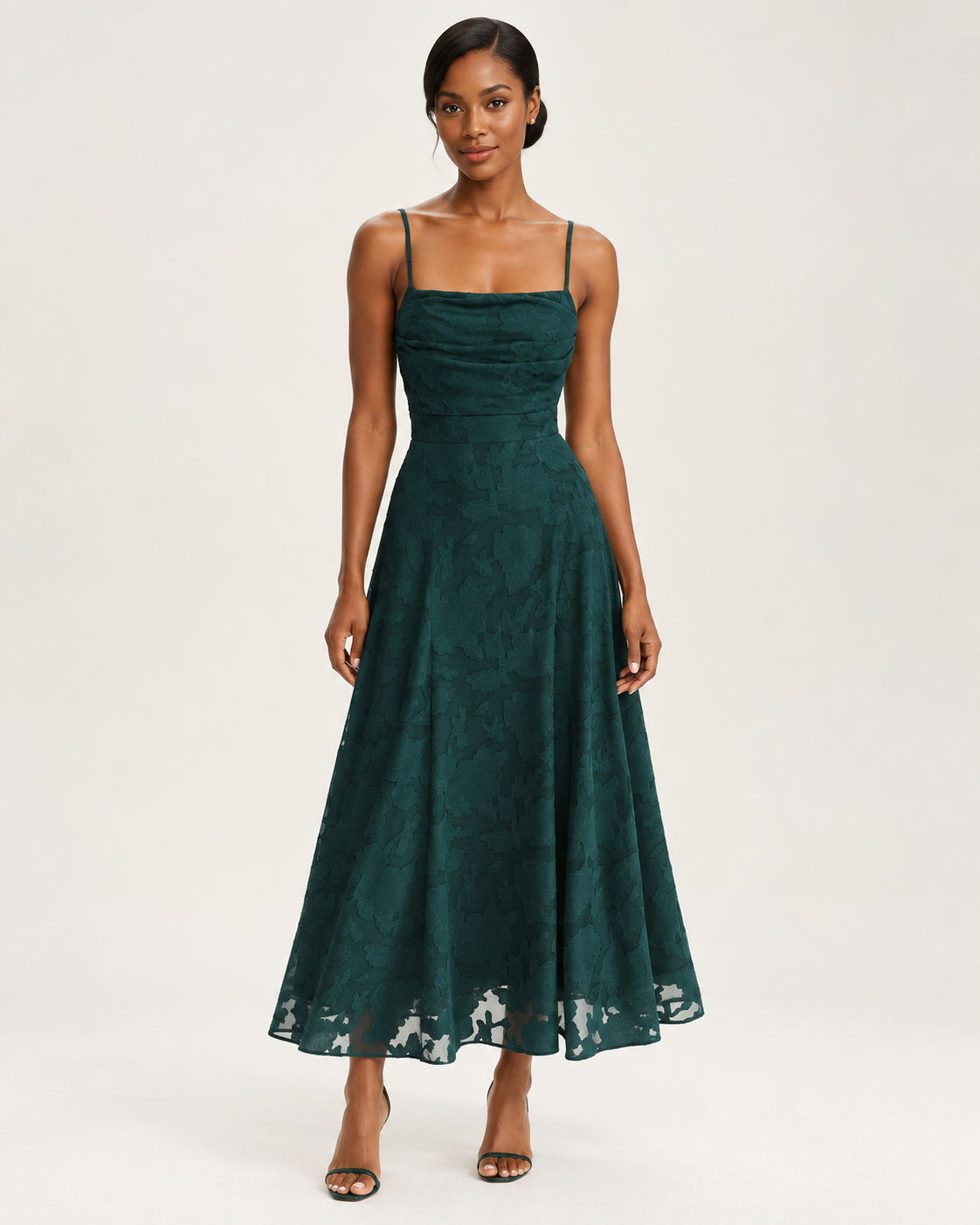 Ophelia Emerald Green Lace-Up Jacquard Midi Dress