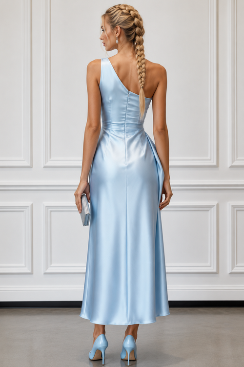 Celeste Ice Blue Draped Satin Dress
