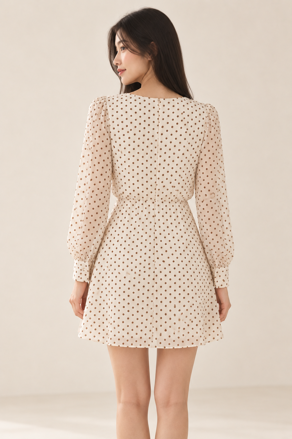 Lisette Apricot Polka Dot Chiffon Mini Dress