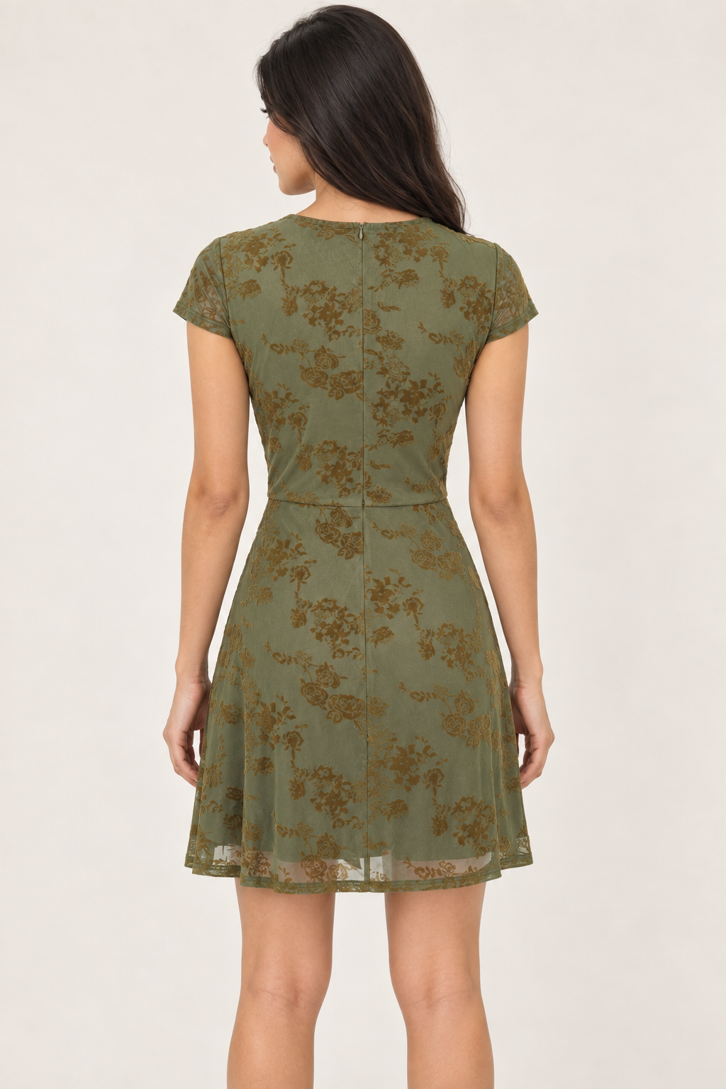 Juliette Green Floral Ruched Mesh Mini Dress