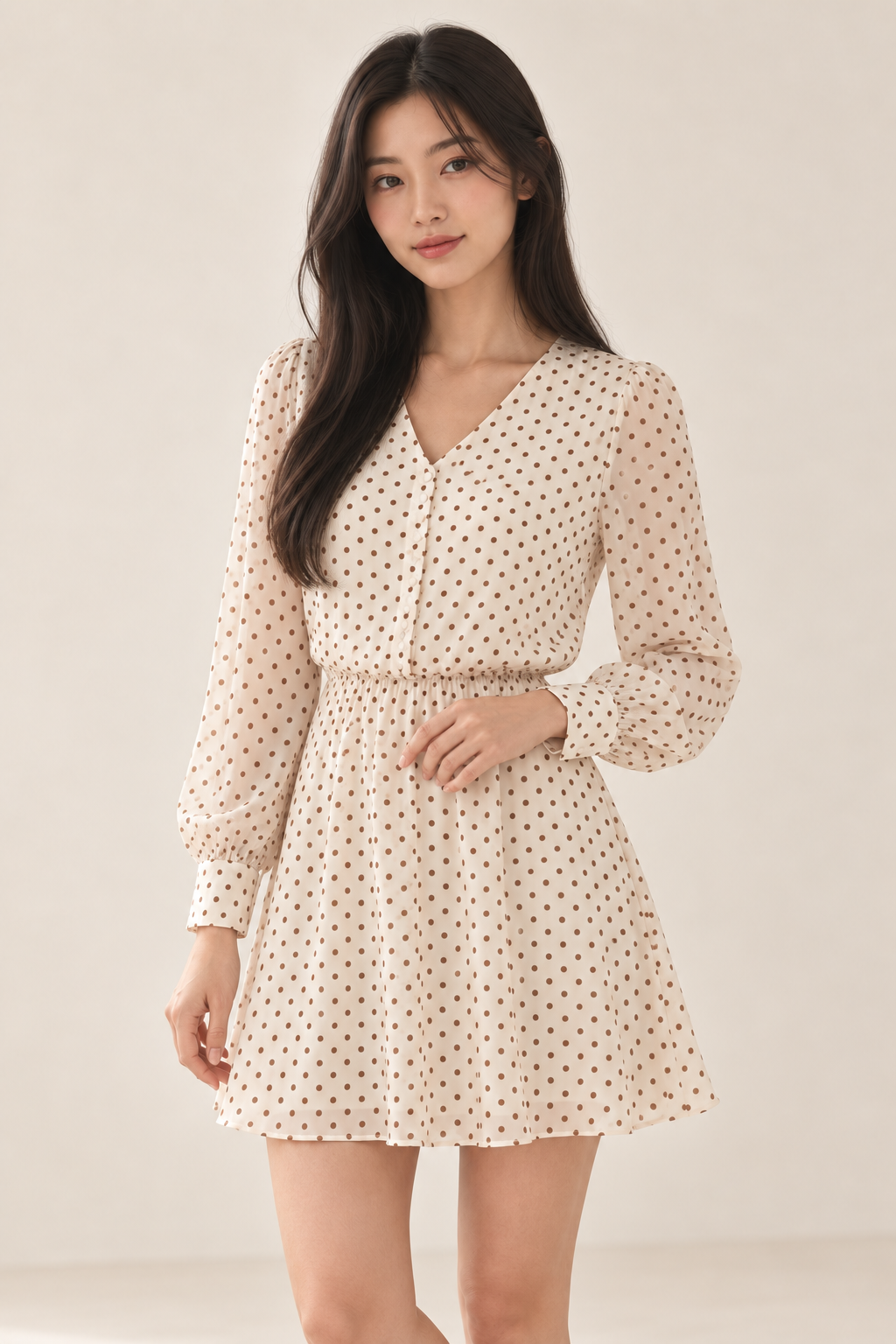Lisette Apricot Polka Dot Chiffon Mini Dress