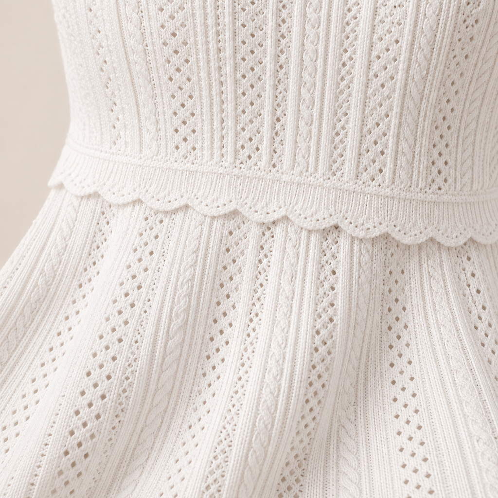 Elodie White Pointelle Knit Mini Dress