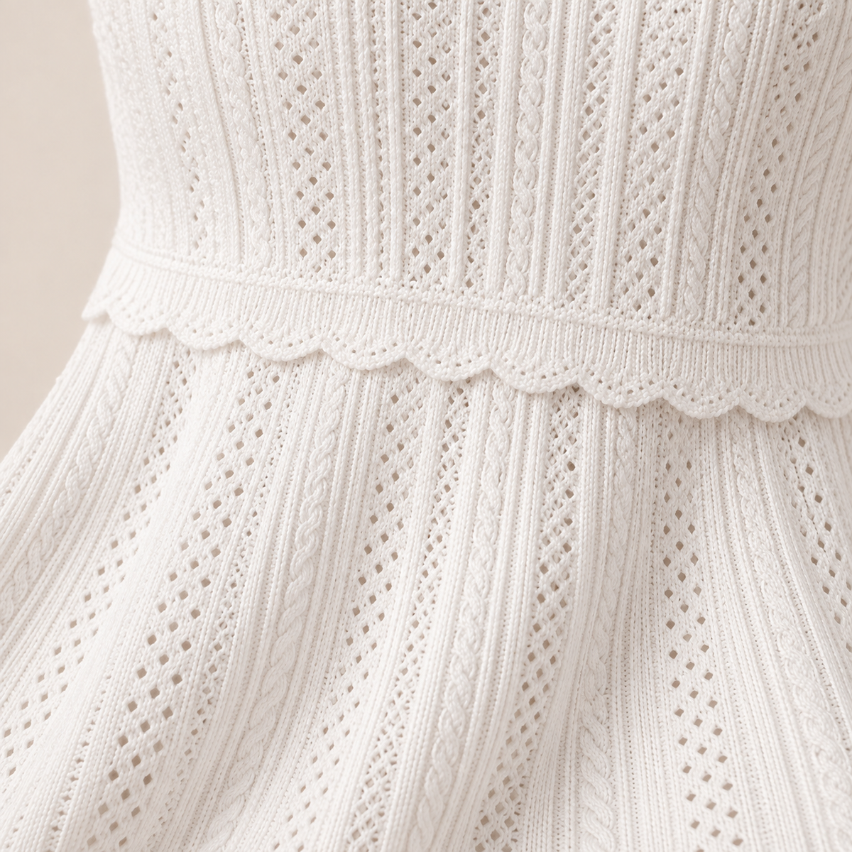 Elodie White Pointelle Knit Mini Dress