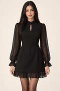 Rosalie Black Puff Sleeve Tie-Back Chiffon Mini Dress