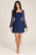 Delphine Navy Sparkle Mesh A-Line Mini Dress