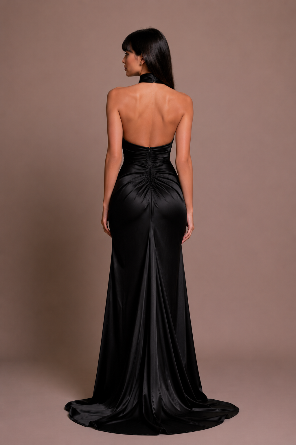 Noelle Black Draped Satin Maxi Dress