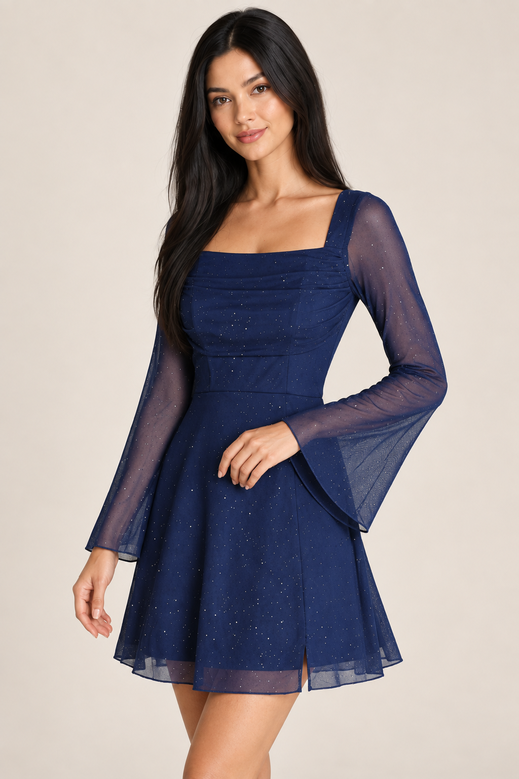 Delphine Navy Sparkle Mesh A-Line Mini Dress