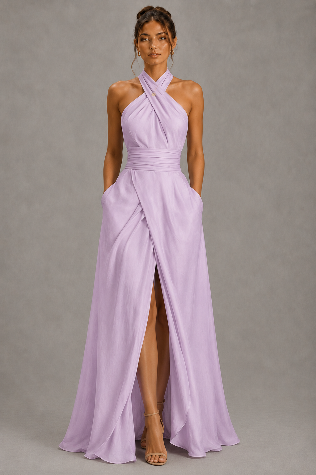 Liora Lavender Mist Halter Maxi Dress