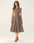 Beatrice Coffee Plaid Pleated Midi Dress