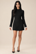 Mireille Black Contrast-Cuff Sweater Mini Dress