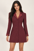 Corinne Burgundy Button-Front A-Line Mini Dress