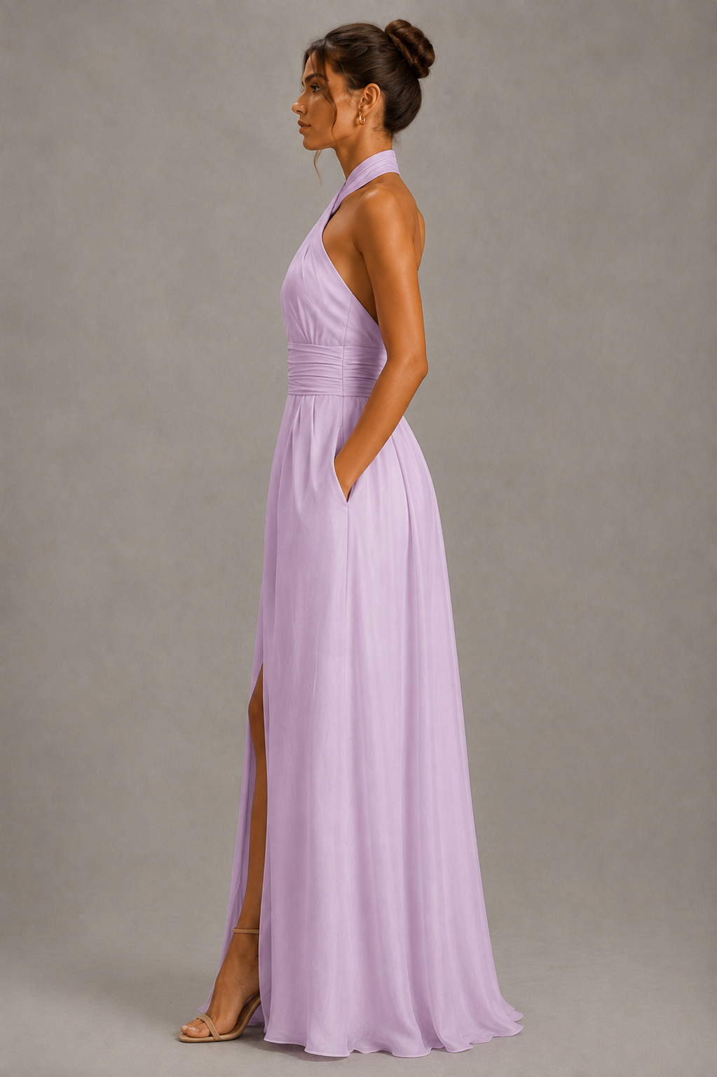Liora Lavender Mist Halter Maxi Dress