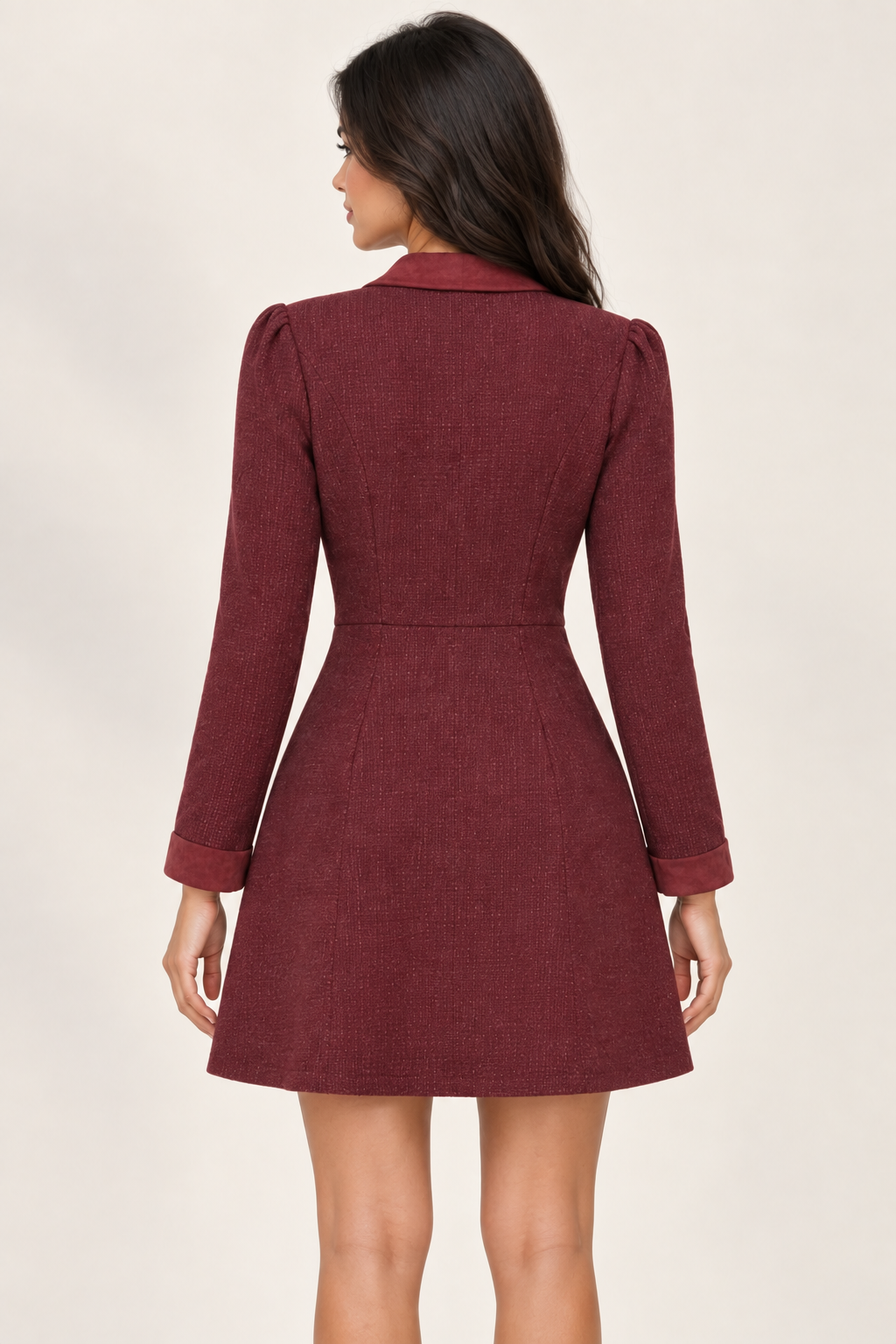 Corinne Burgundy Button-Front A-Line Mini Dress
