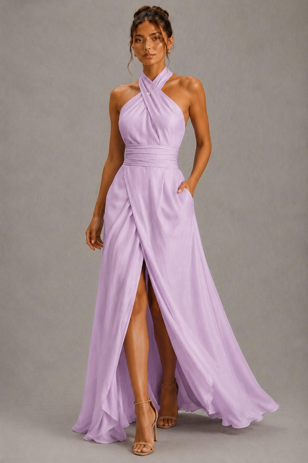 Liora Lavender Mist Halter Maxi Dress