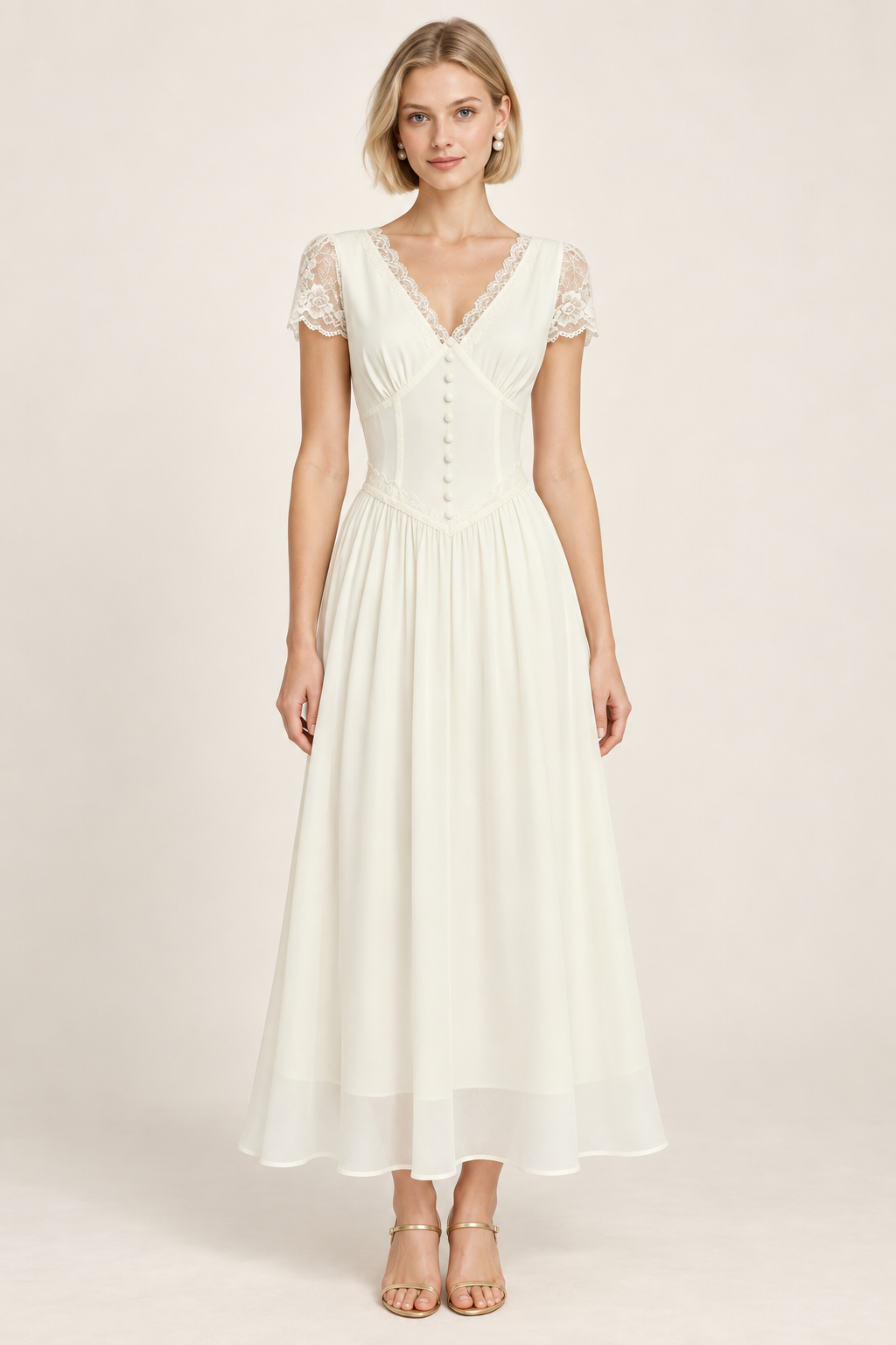 Genevieve Apricot Lace-Trim Maxi Dress