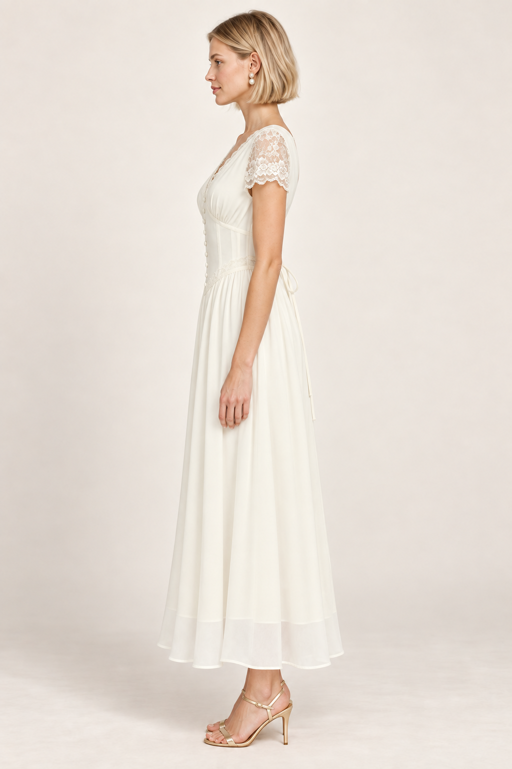 Genevieve Apricot Lace-Trim Maxi Dress