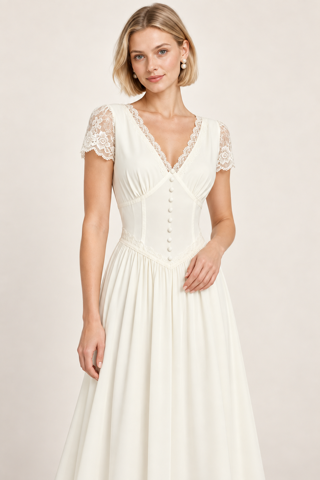 Genevieve Apricot Lace-Trim Maxi Dress