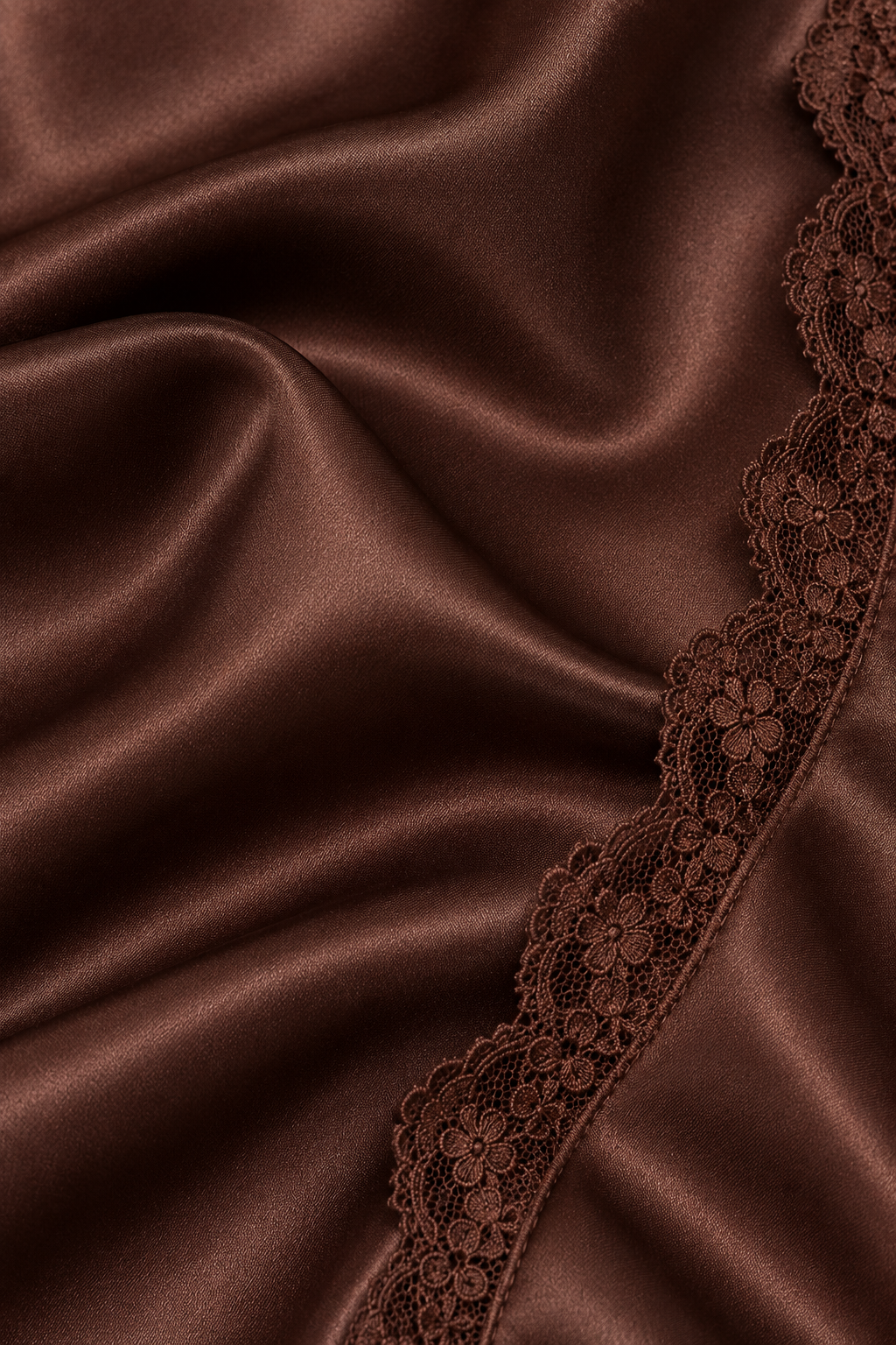 Marielle Chocolate Brown Lace-Trim Satin Mini Dress