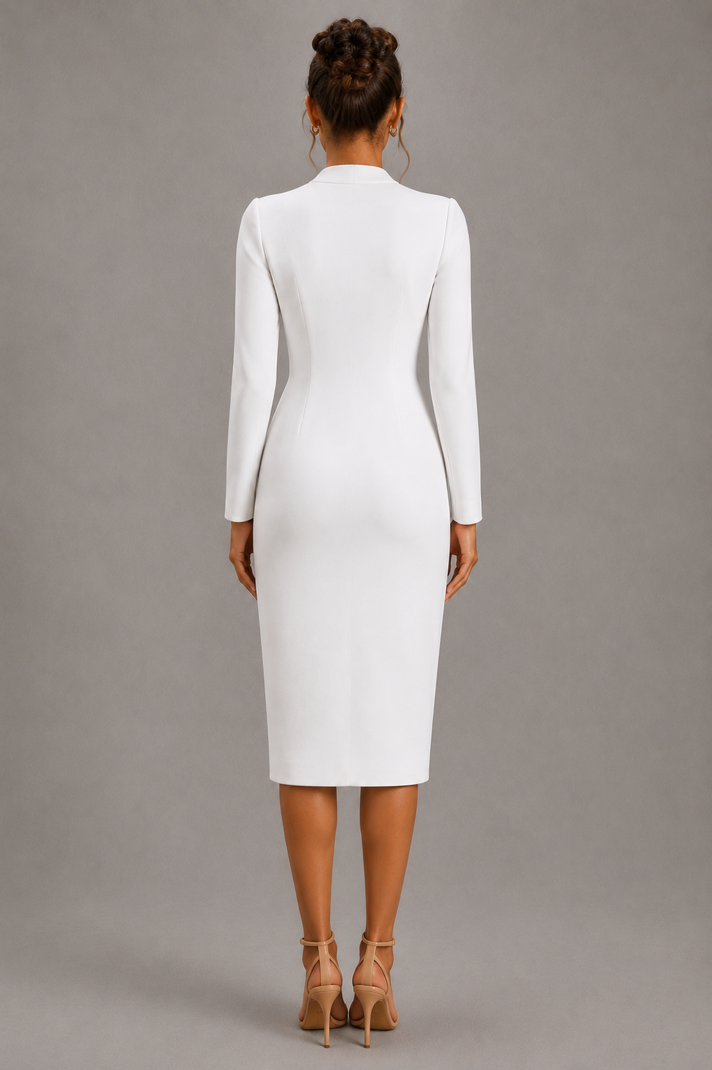 Vivienne White Asymmetric Button Midi Dress