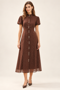 Helena Chocolate Polka-Dot Chiffon Midi Dress