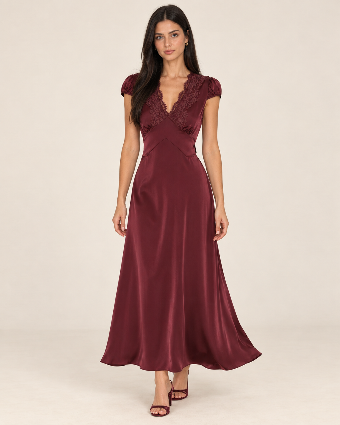 Evangeline Wine Red Lace Maxi Dress