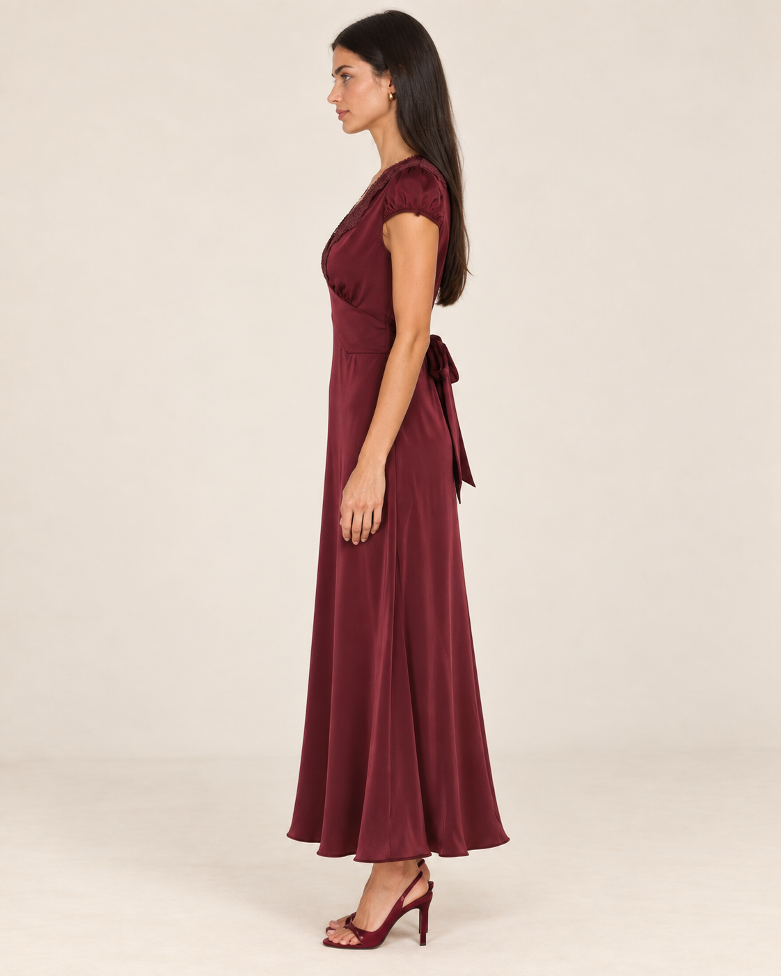 Evangeline Wine Red Lace Maxi Dress