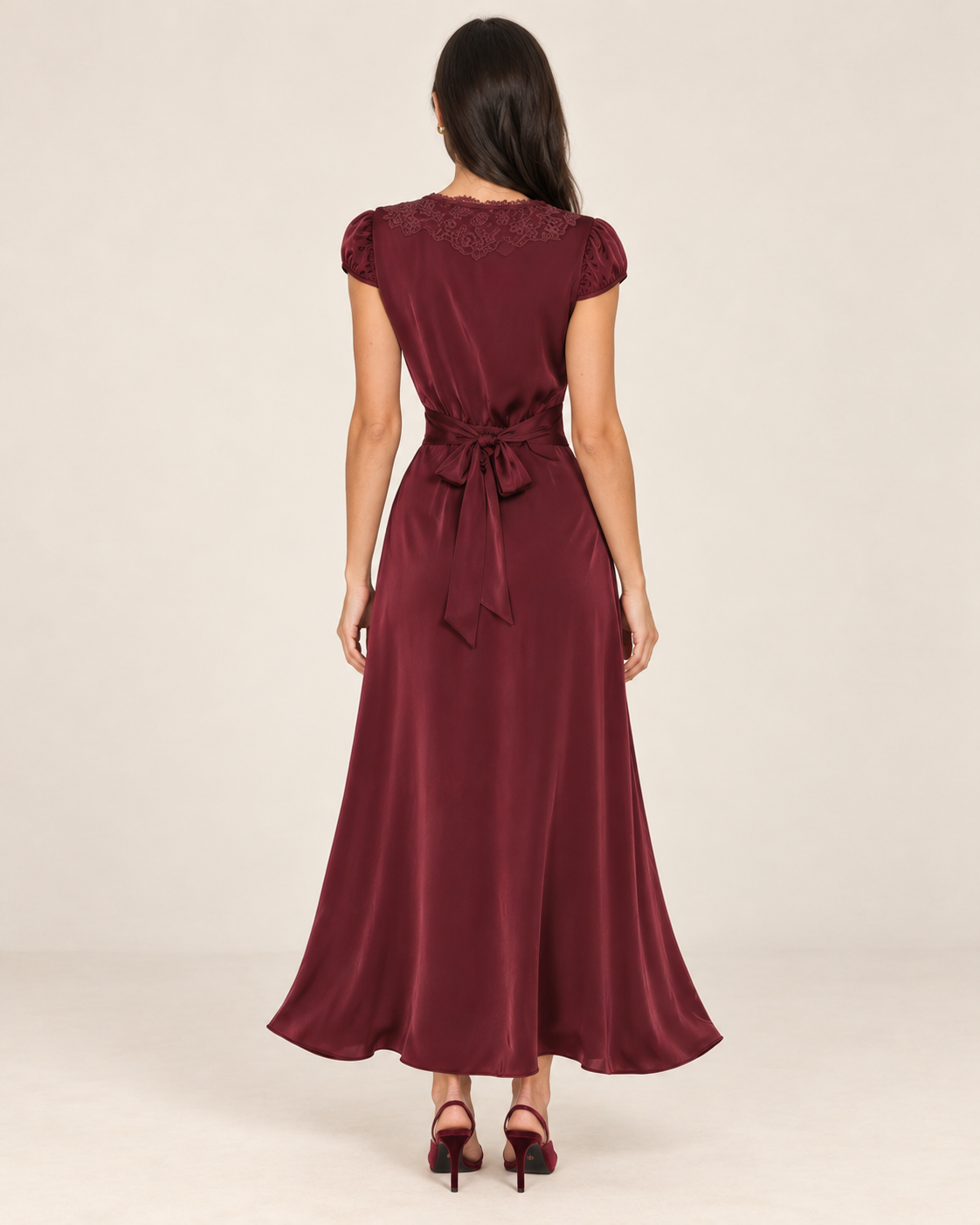 Evangeline Wine Red Lace Maxi Dress