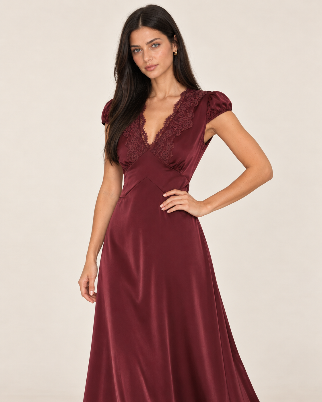 Evangeline Wine Red Lace Maxi Dress